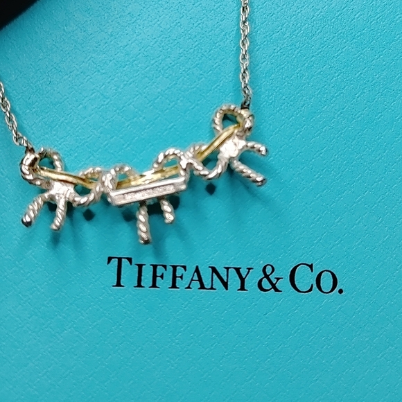 Tiffany & Co. Triple Bows Silver & 18k Gold Necklace - Picture 6 of 14